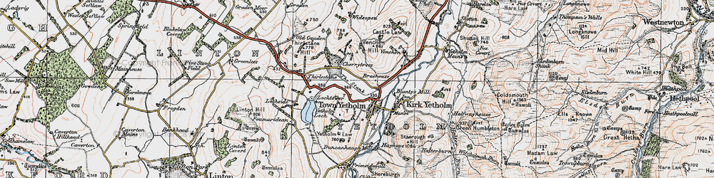 Old map of Town Yetholm in 1926