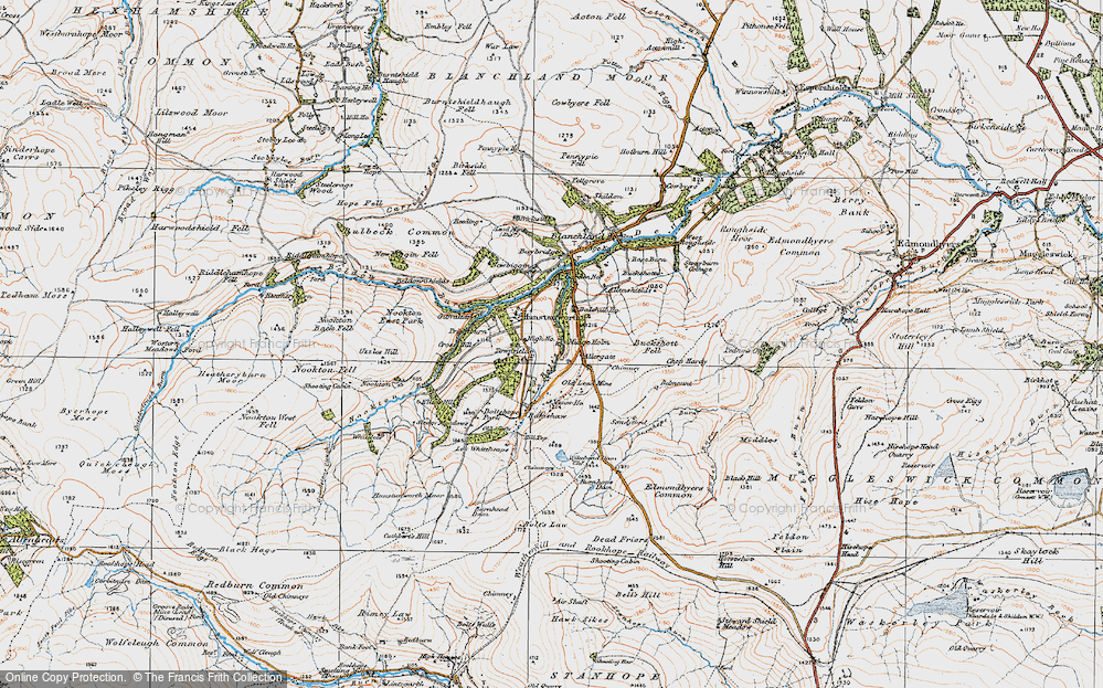 Old Map of Historic Map covering Buckshott Fell in 1925