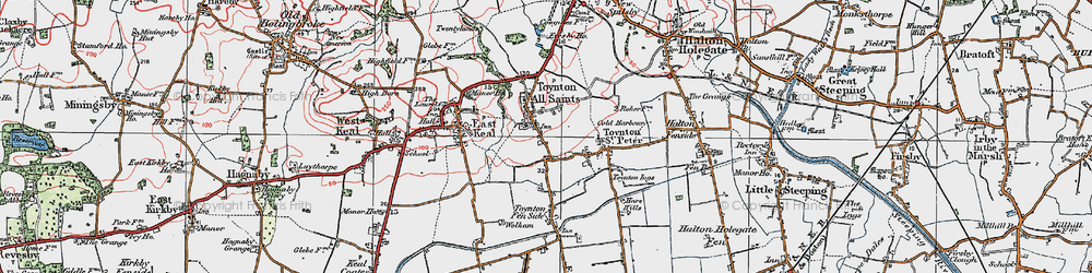 Old map of Toynton All Saints in 1923