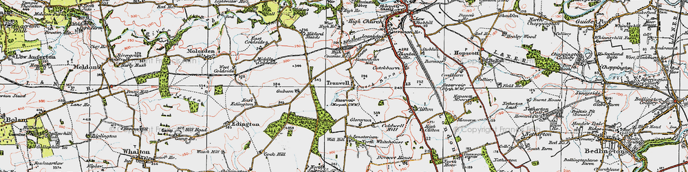 Old map of Tranwell in 1925