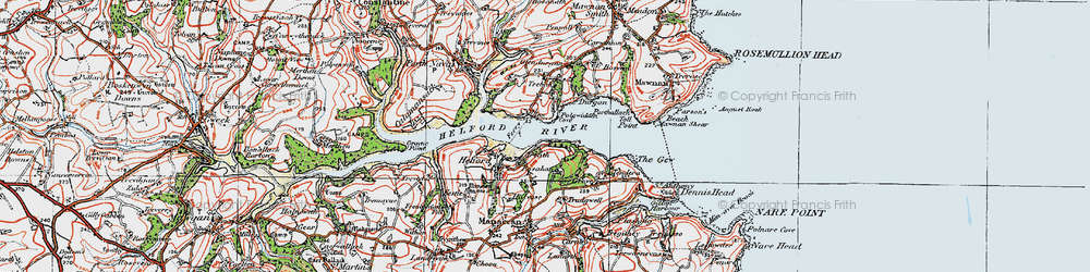 Old map of Helford River in 1919