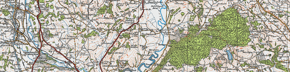 Old map of Tredunnock in 1919