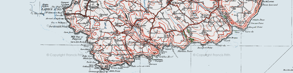 Old map of Logan Rock in 1919