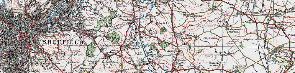 Old map of Treeton in 1923