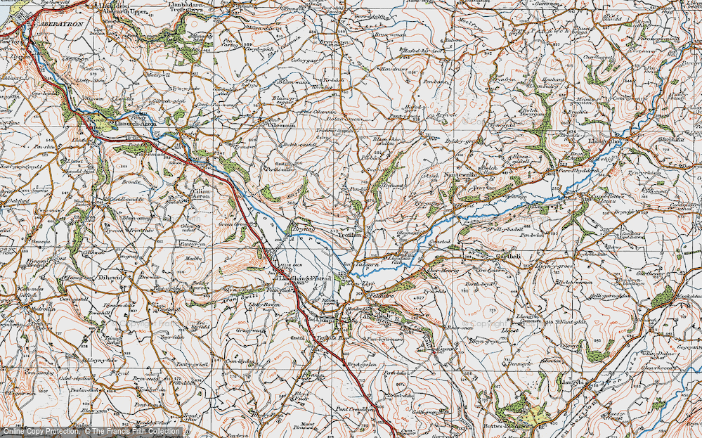 Old Map of Historic Map covering Afon Aeron in 1923