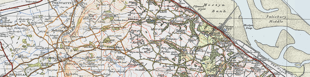 Old map of Trelogan in 1924