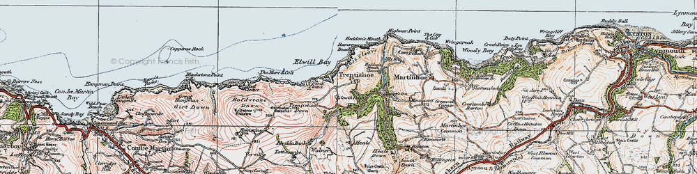 Old map of Trentishoe in 1919