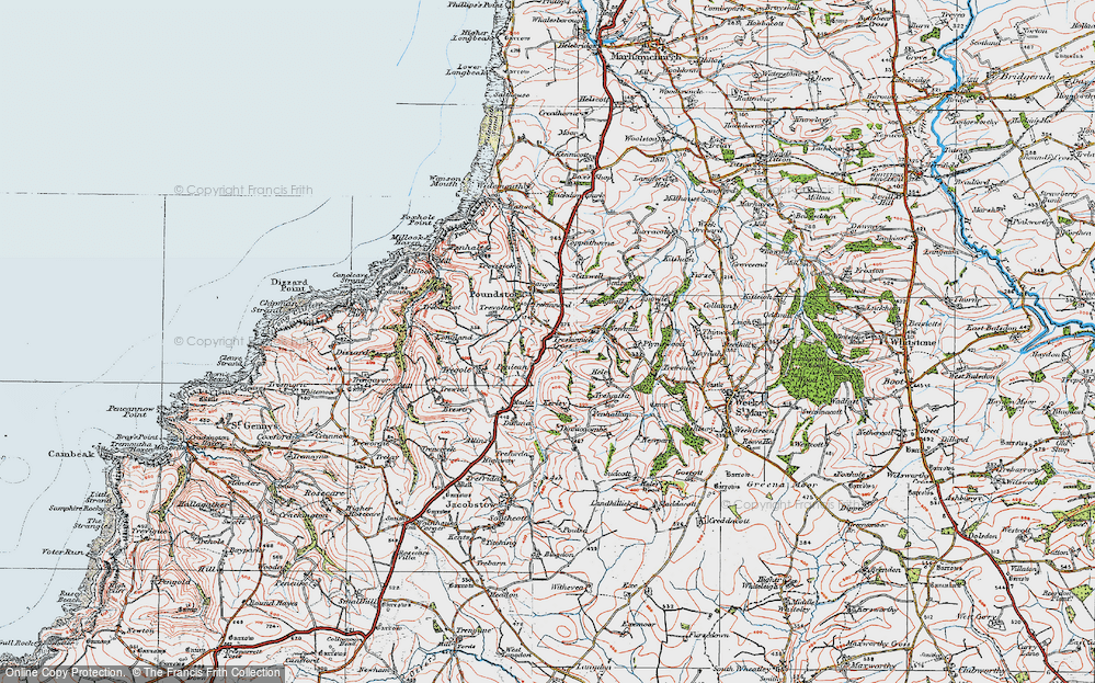 Old Map of Historic Map covering Barton Hele in 1919