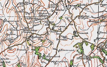 Old map of Bosvarren in 1919