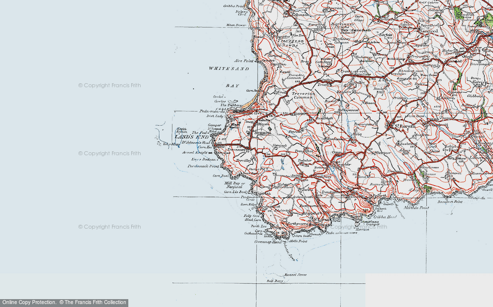 Old Map of Historic Map covering Carn Boel in 1919