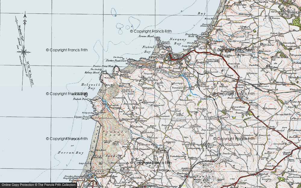 Old Map of Historic Map covering Cubert Common in 1919