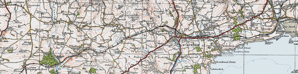 Old map of Burngullow in 1919
