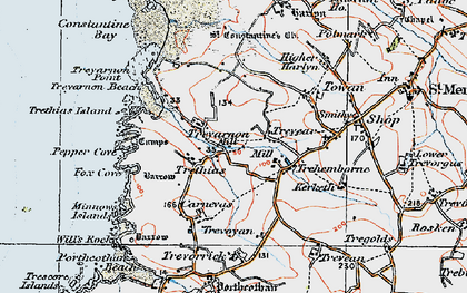 Old map of Treyarnon in 1919