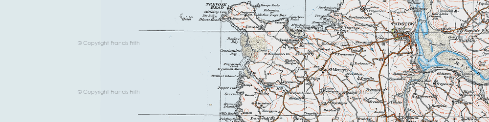 Old map of Treyarnon Bay in 1919