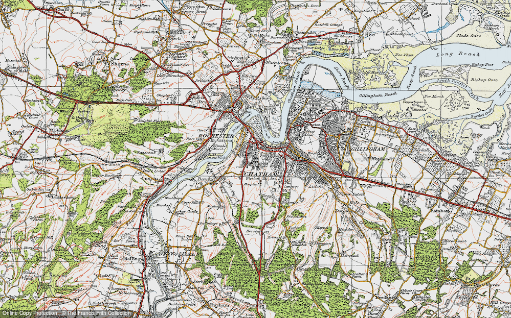 Old Map of Historic Map covering Temple Marsh in 1921