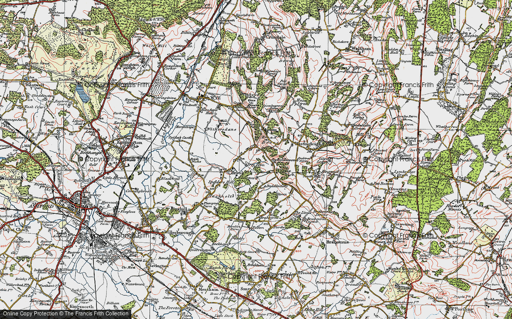 Old Map of Historic Map covering Broad Downs in 1921