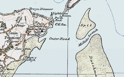 Old map of Trwyn Penmon in 1922