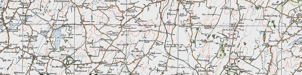 Old map of Bryn-gwyddon in 1922