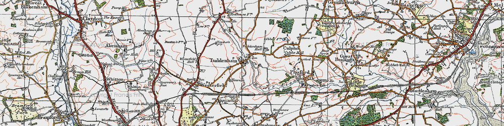 Old map of Tuddenham St Martin in 1921
