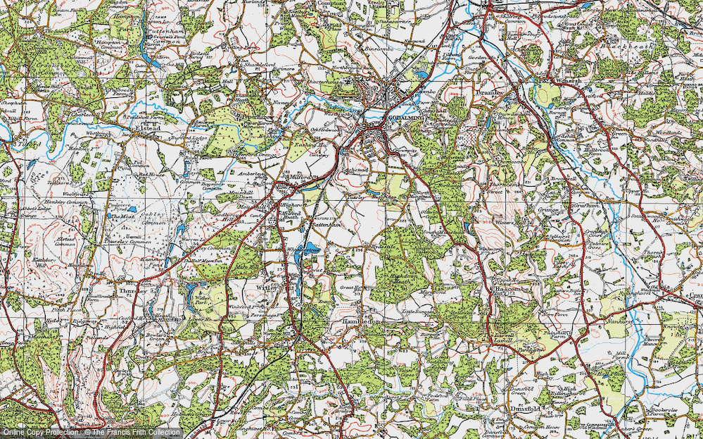 Old Map of Historic Map covering Busbridge Lakes in 1920