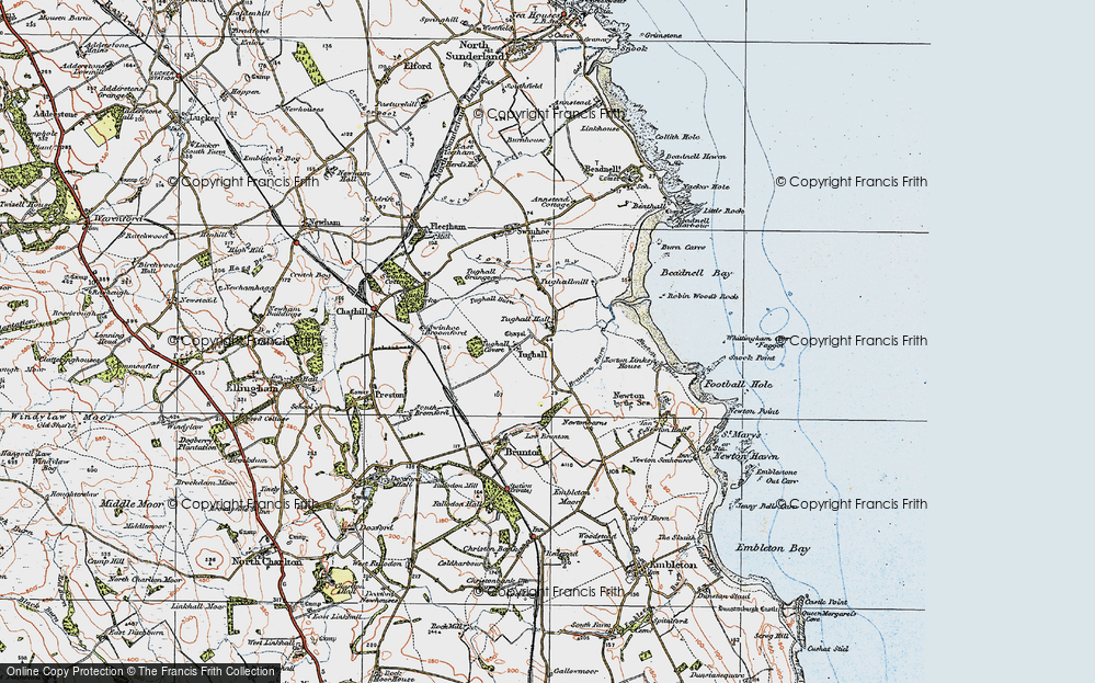 Old Map of Historic Map covering Brunton in 1926