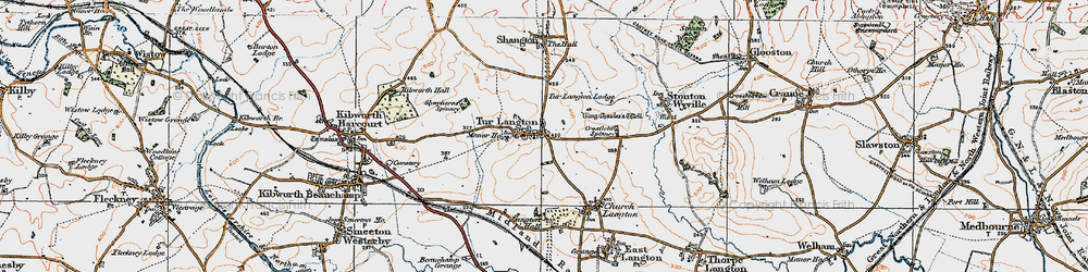 Old map of Tur Langton in 1921