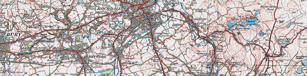 Old map of Turf Hill in 1924