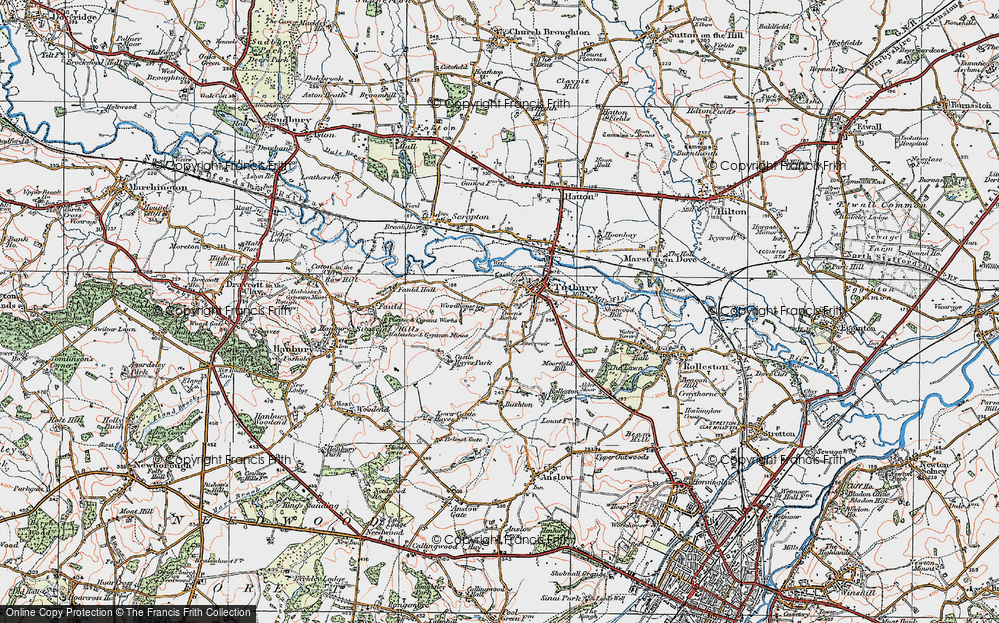 Old Map of Tutbury, 1921 in 1921