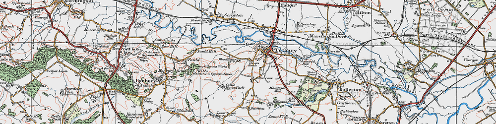 Old map of Tutbury in 1921