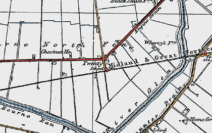 Old map of Bourne Eau in 1922