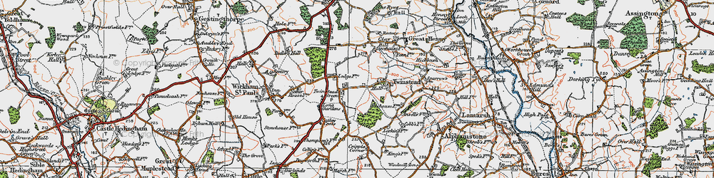 Old map of Twinstead Green in 1921