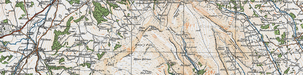Old map of Afon Honddu in 1919