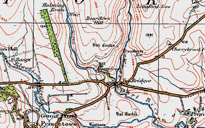 Old map of Beardown Tors in 1919