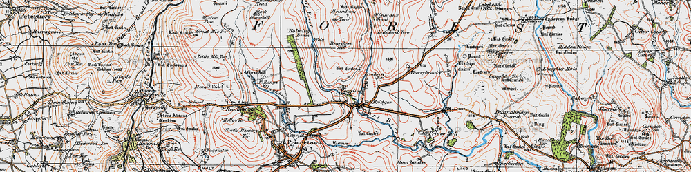 Old map of Beardown Tors in 1919