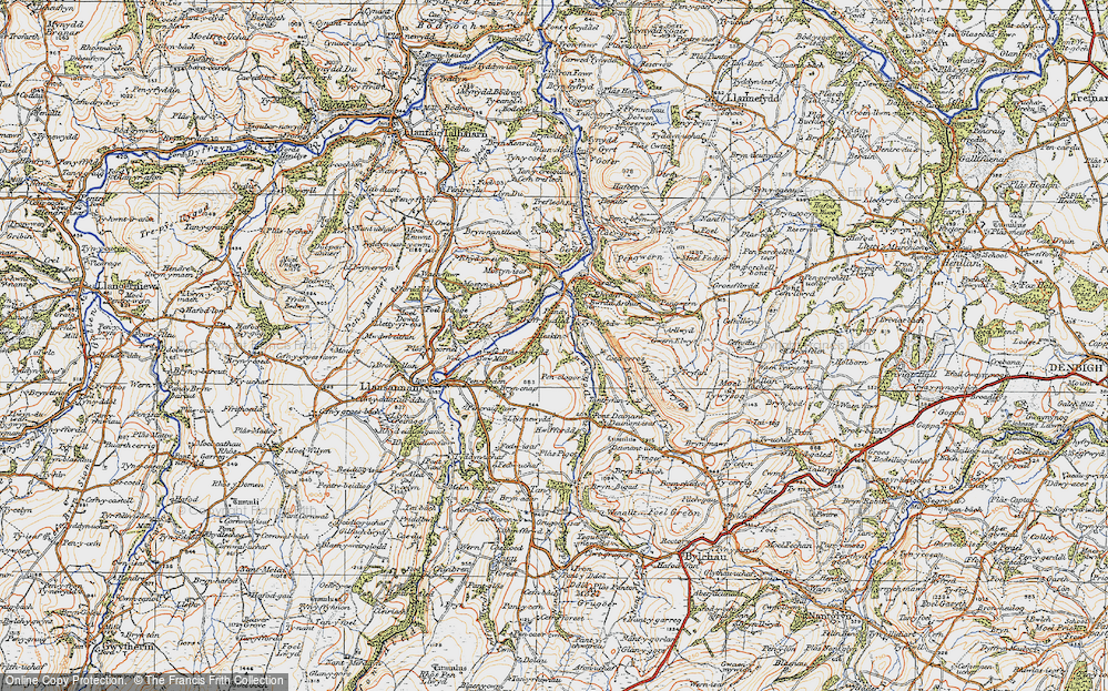 Old Map of Historic Map covering Afon Deunant in 1922