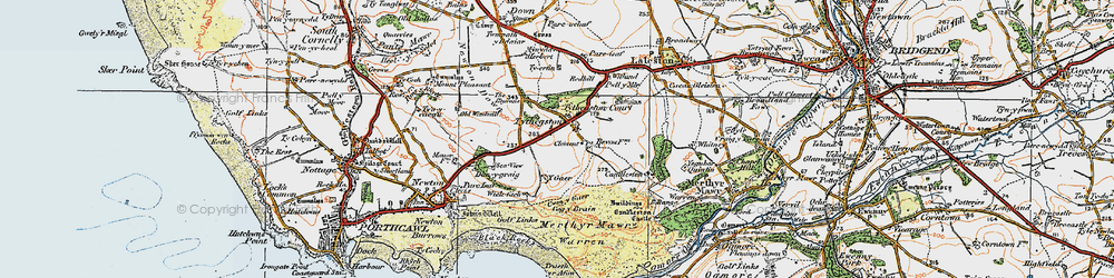 Old map of Tythegston in 1922