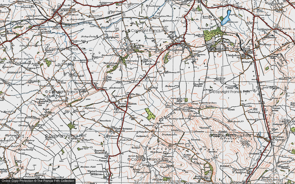 Old Map of Historic Map covering Barbury Hill in 1919