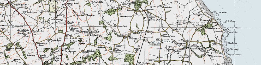 Old map of Ulgham in 1925
