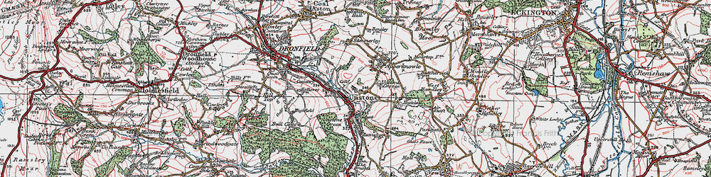 Old map of Unstone in 1923