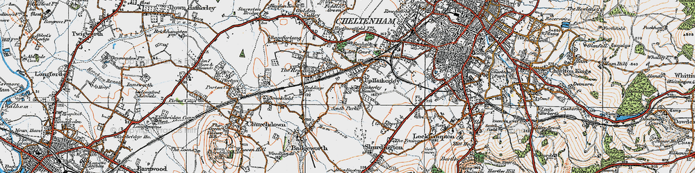 Old map of Up Hatherley in 1919