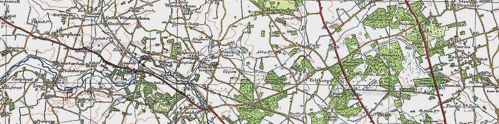 Old map of Upgate in 1922