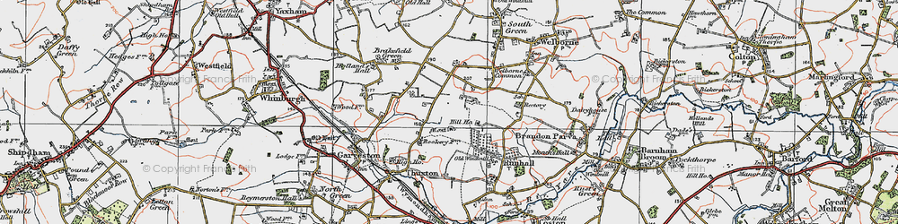 Old map of Upper Brandon Parva in 1921