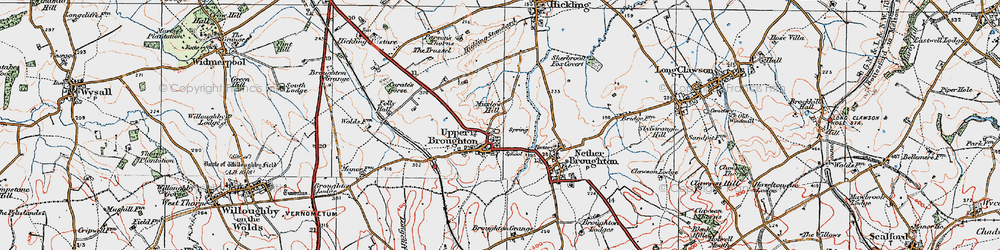 Old map of Upper Broughton in 1921