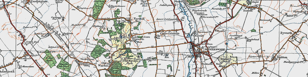Old map of Upper Caldecote in 1919