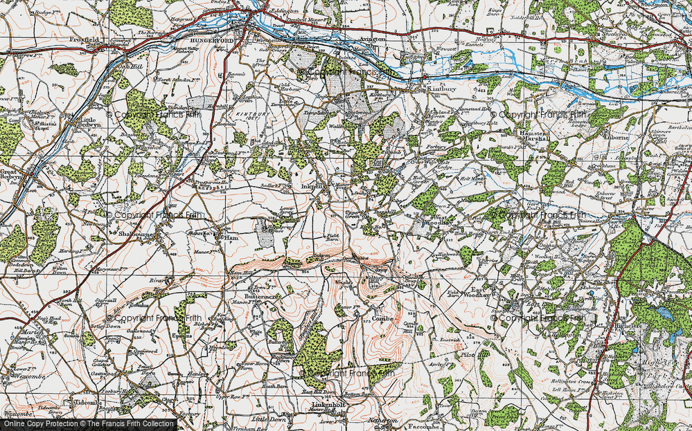 Old Map of Historic Map covering Combe Gibbet in 1919