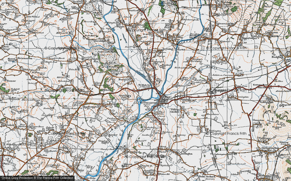 Old Map of Historic Map covering Bushley Park in 1919