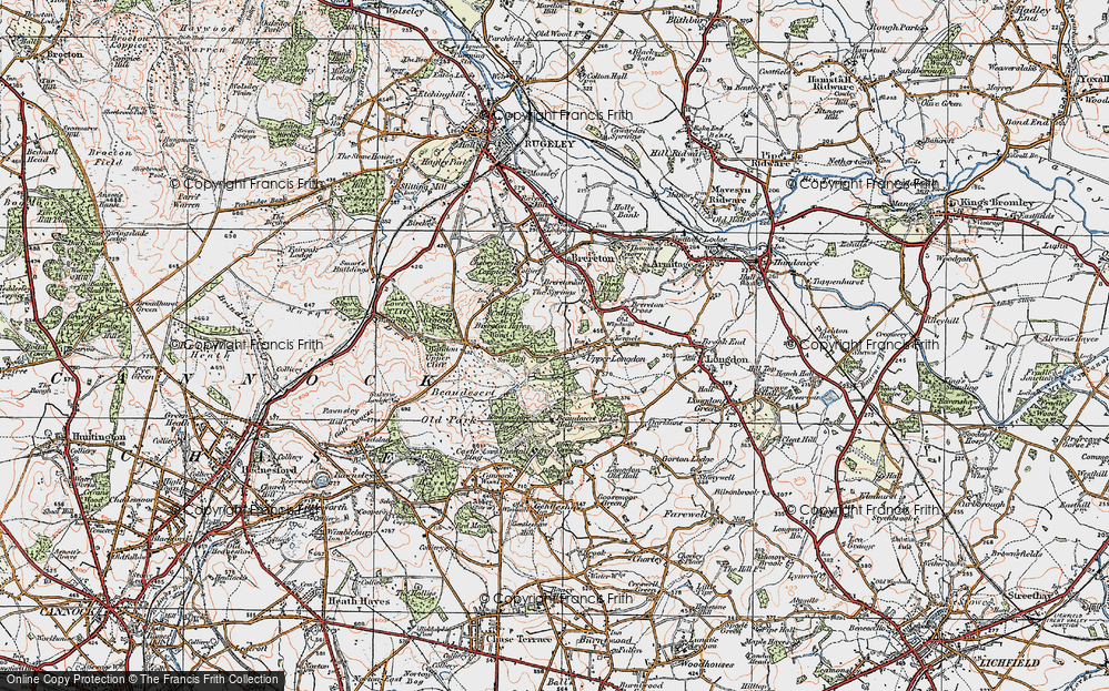 Old Map of Historic Map covering Brereton Hayes Wood in 1921