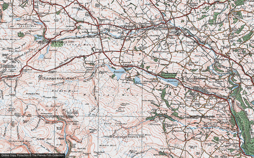 Old Map of Historic Map covering Barnside Moor in 1924