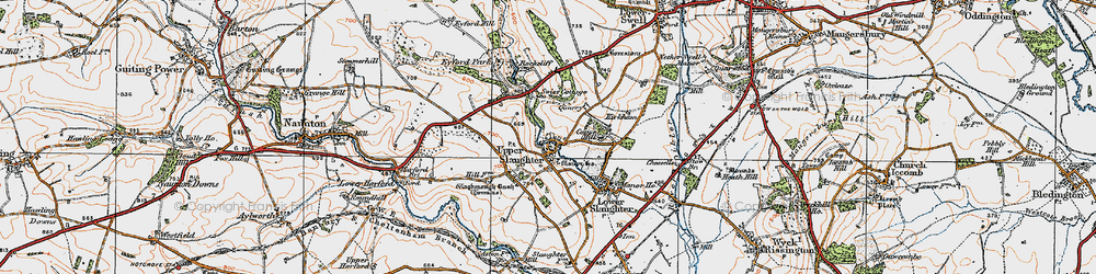 Old map of Upper Slaughter in 1919