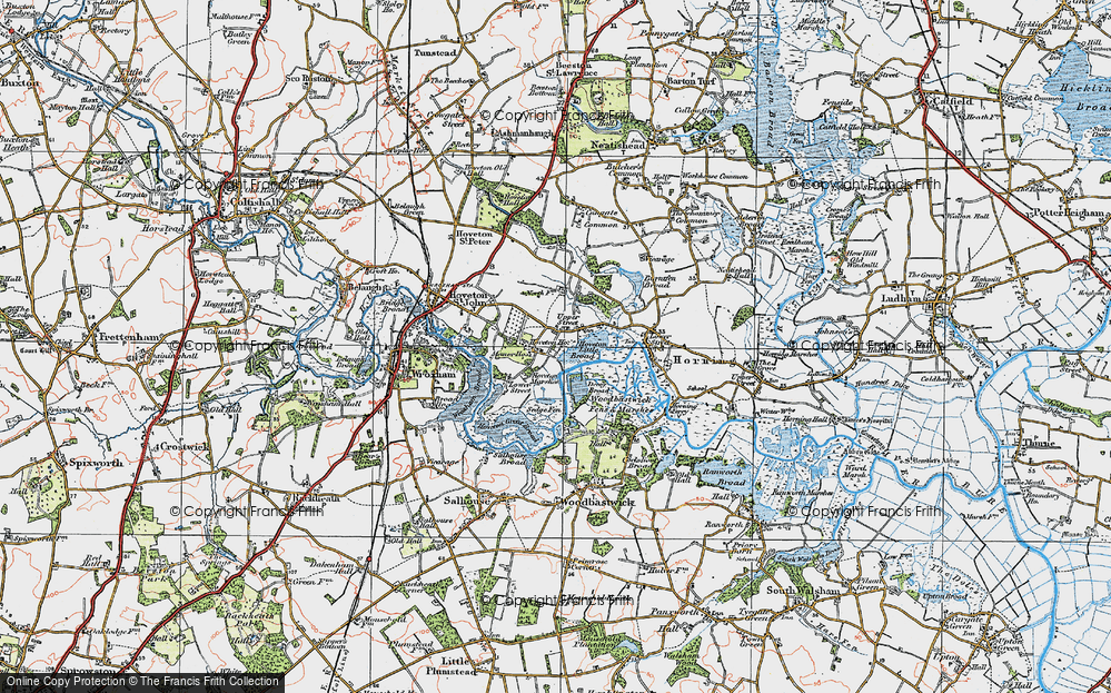 Old Map of Historic Map covering Wroxham Broad in 1922